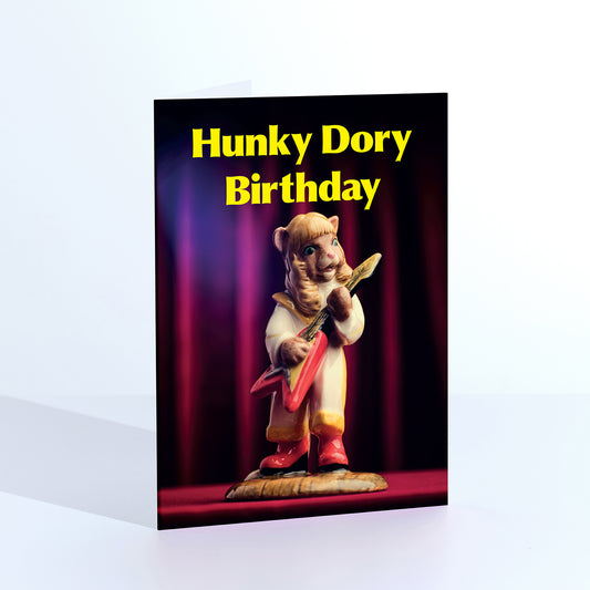 Hunky Dory Birthday Glam Rock Cat Greetings Card