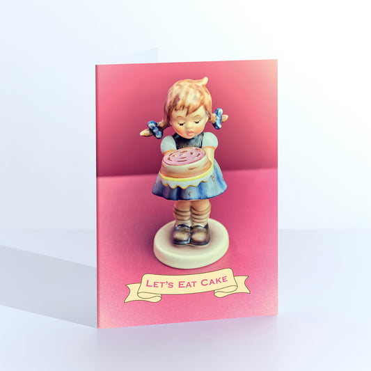 Lets Eat Cake Cute  Girl With Pigtails Greetings Card
