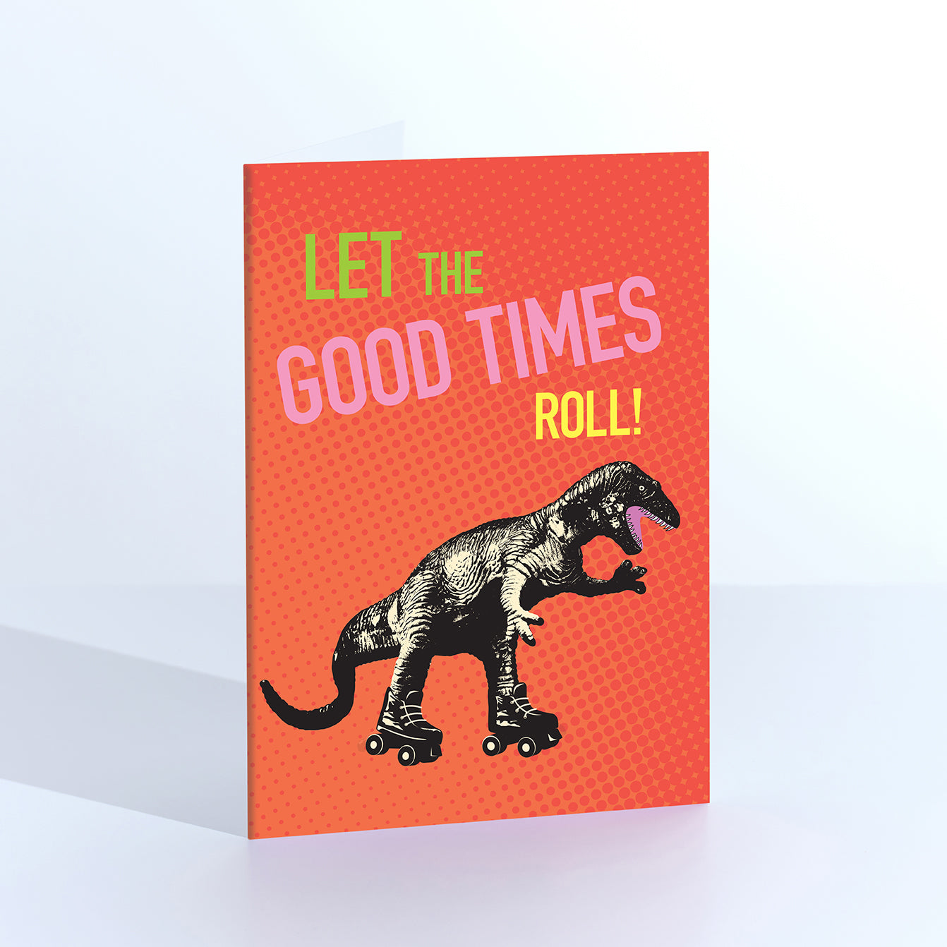 Good Times Roller Skating Dinosaur Greetings Card