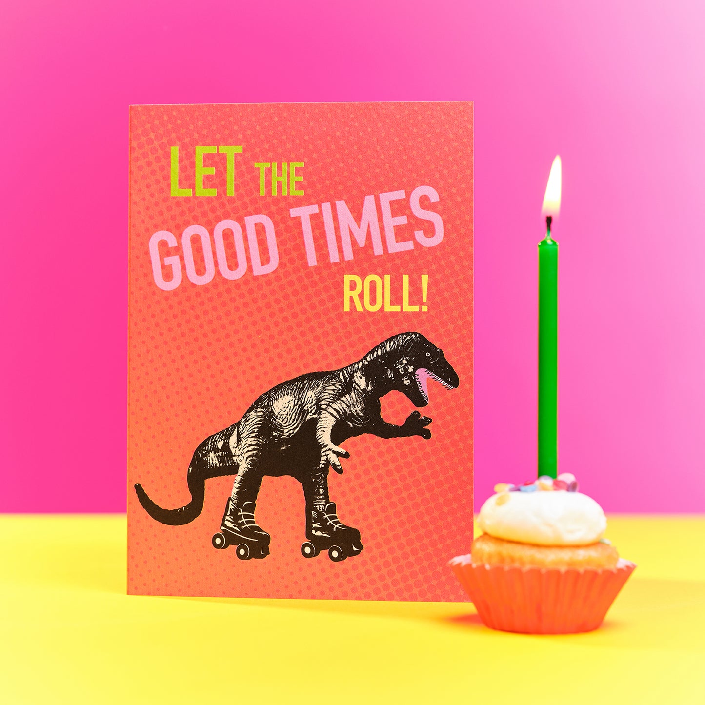 Good Times Roller Skating Dinosaur Greetings Card