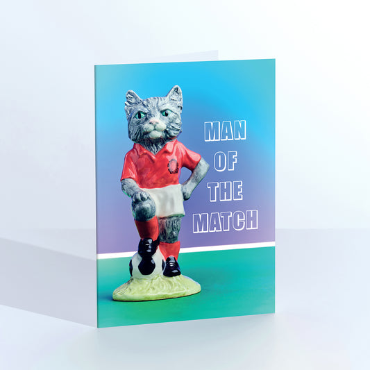 Man Of The Match Footballing Cat Greetings Card