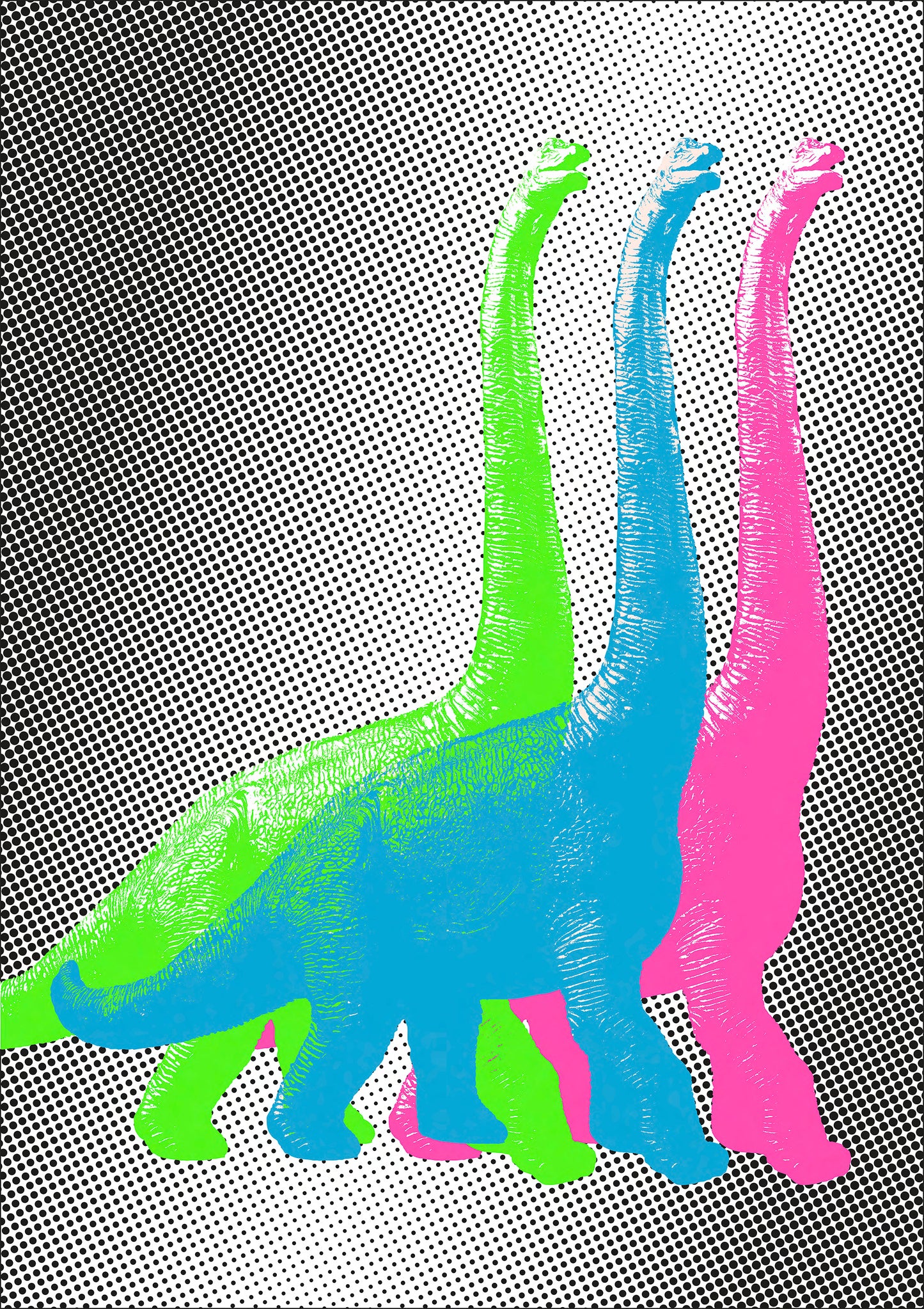 "Marching dinos, neon pop" giclée photo print