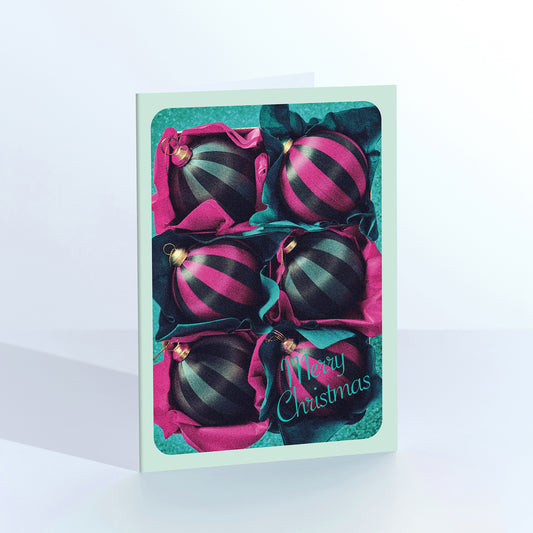 Retro Stripe Baubles Christmas Card