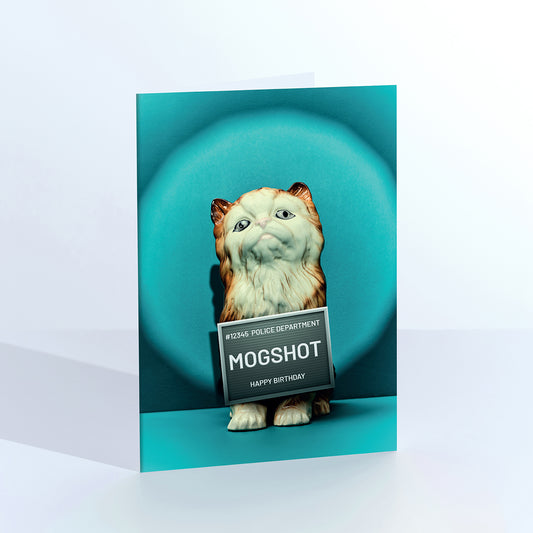 Mogshot Cat under arrest Birthday Greetings Card