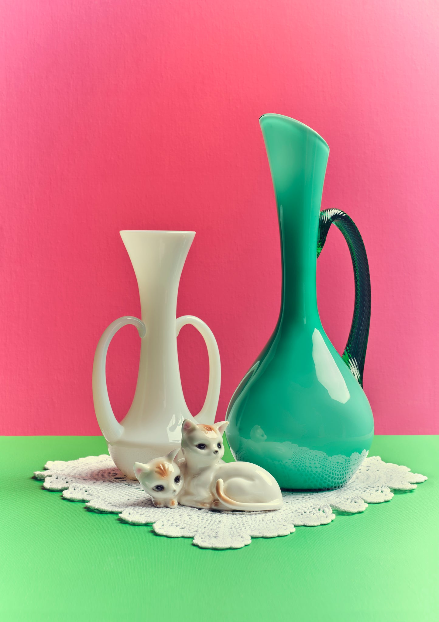 "Nana's house, bright kittens and vase" giclée photo print