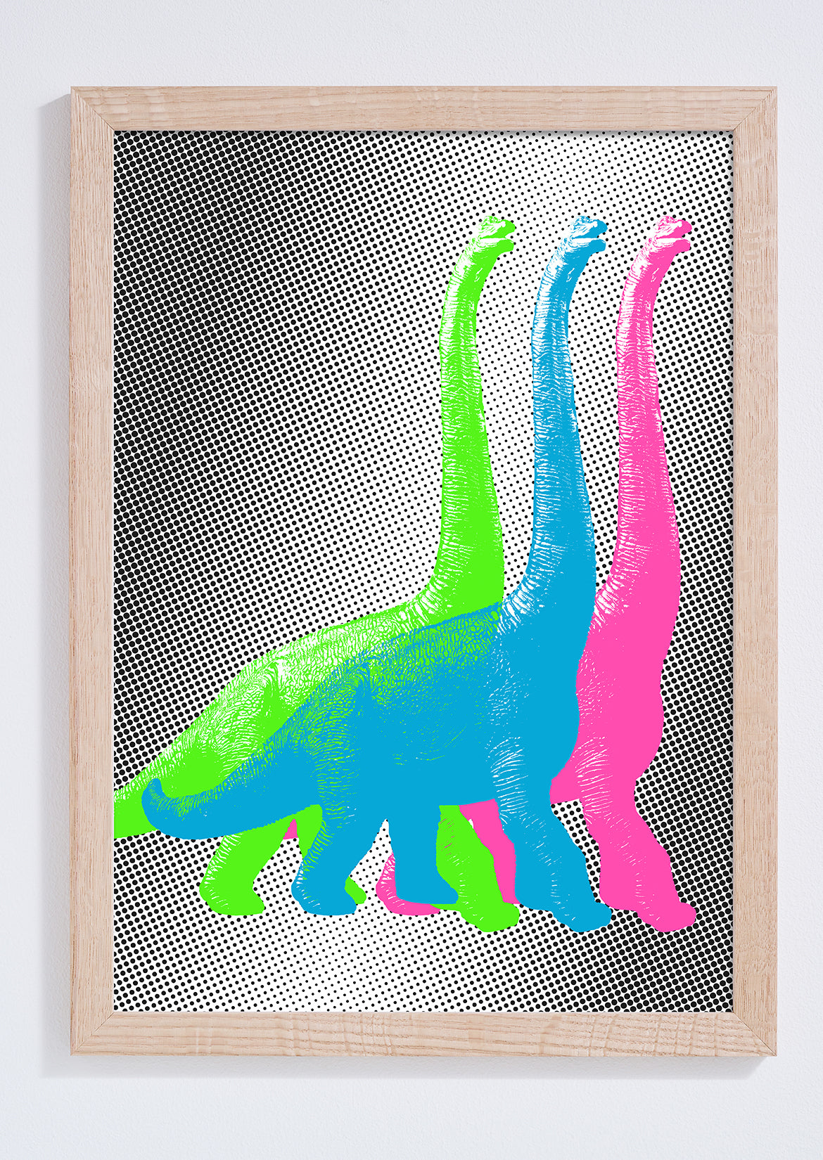 "Marching dinos, neon pop" giclée photo print