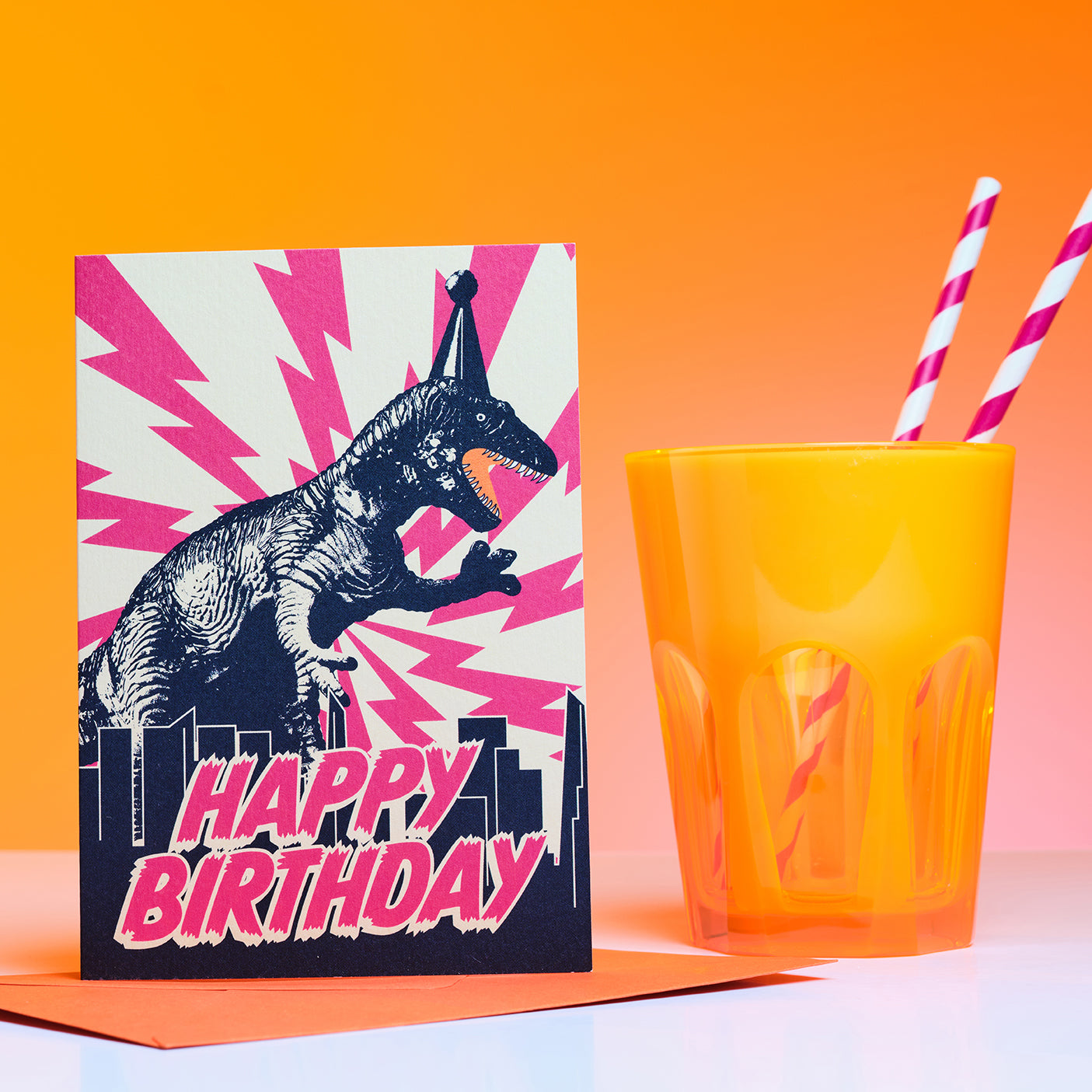 Monster Birthday Pink Dinosaur Greetings Card