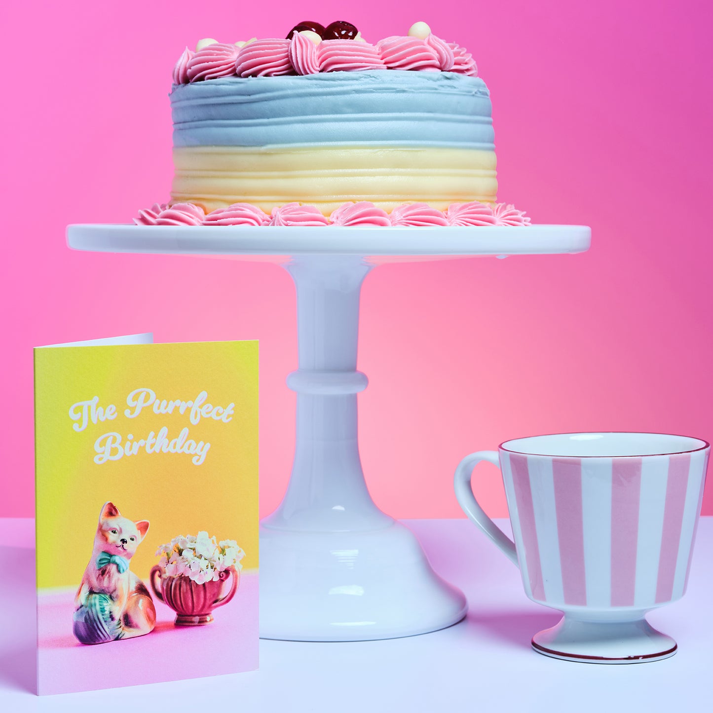 The Purrfect Birthday Cat With Flowers Greetings Card