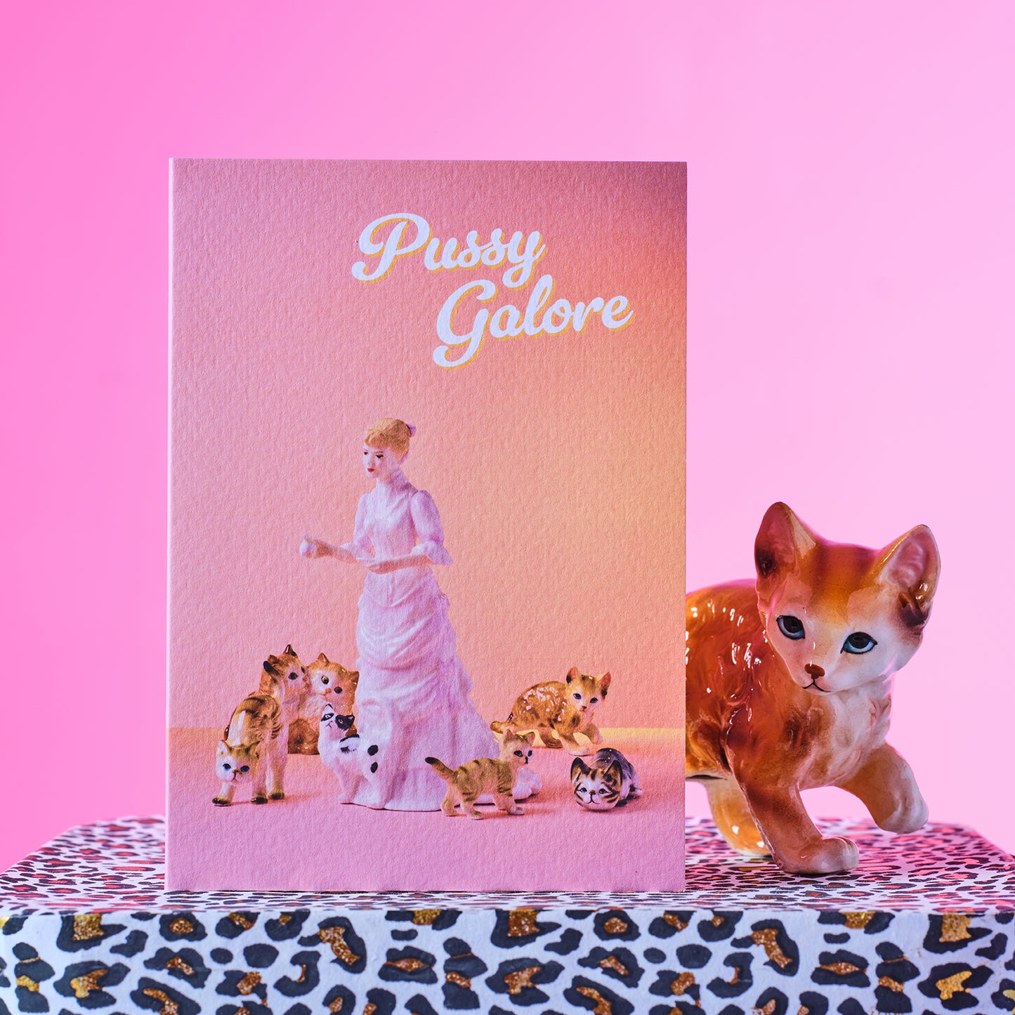 Pussy Galore Lady with Cats Greetings Card