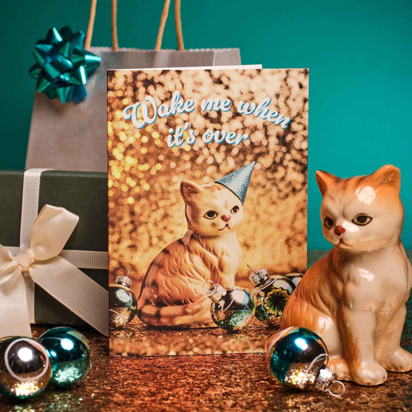 Wake Me When It's Over Unimpressed Cat Christmas Card