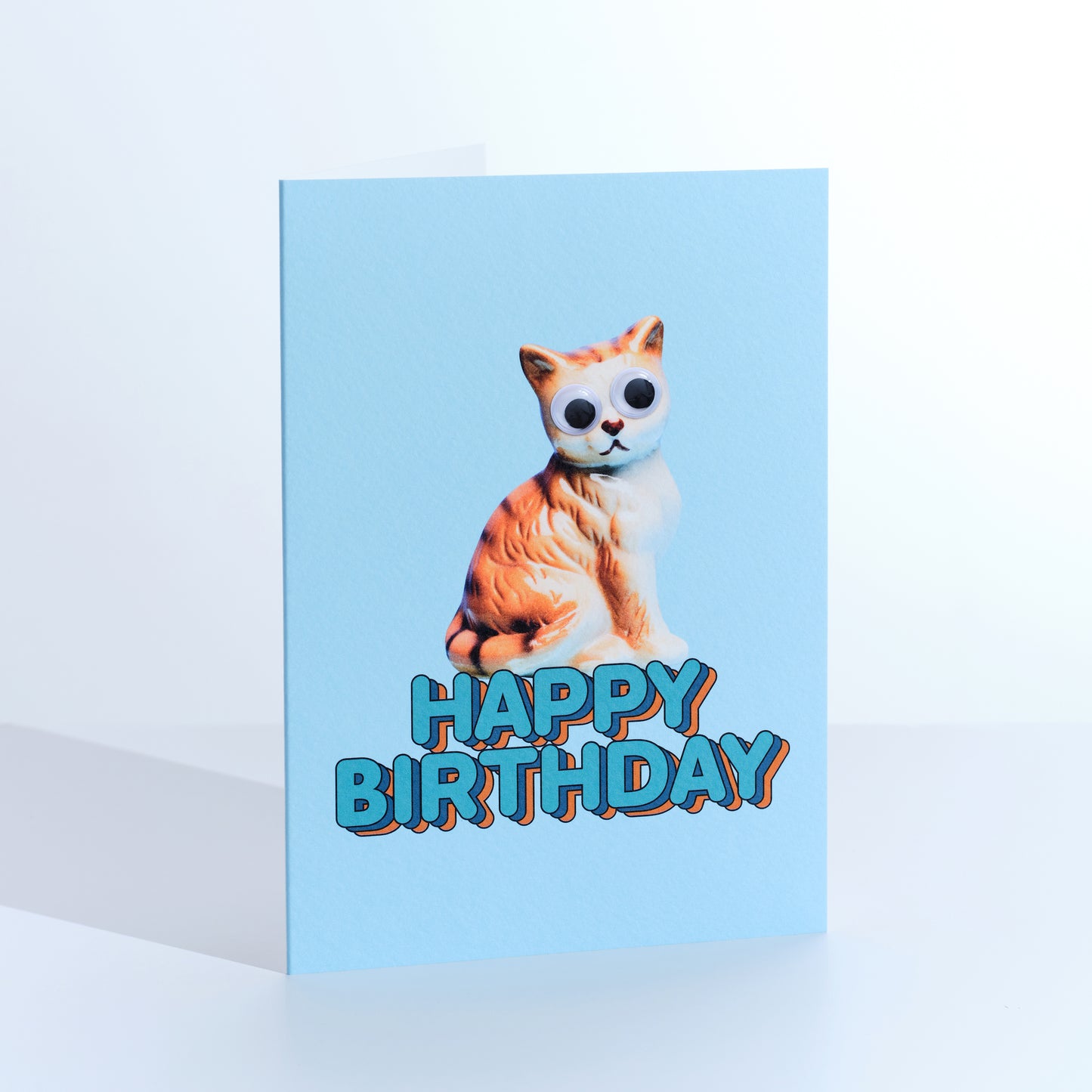 Google Eyed Kitty Blue Birthday Greetings Card