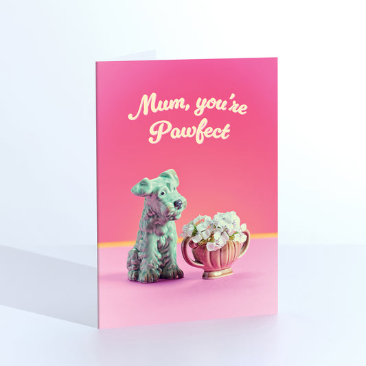 Mum You're Pawfect Dog With Flowers Greetings Card