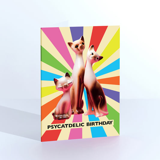 PsyCATdelic Birthday Groovy Cats Greetings Card