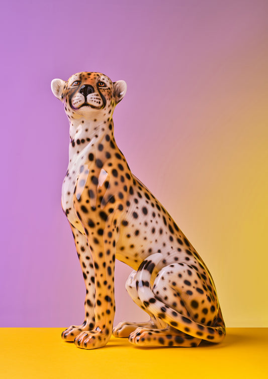 "Seated cheetah, lilac clash" giclée photo print