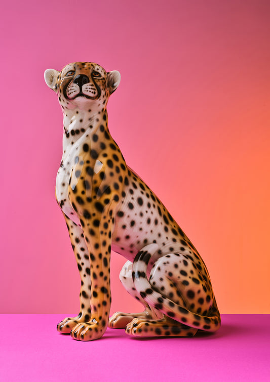 "Seated cheetah pink clash" giclée photo print