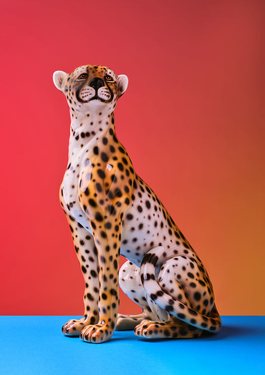 "Seated cheetah red clash" giclée photo print