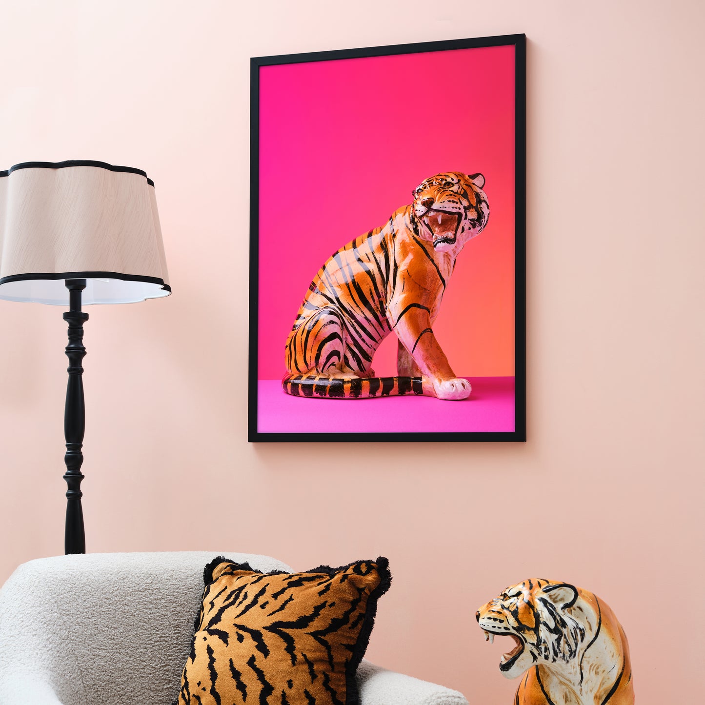 "Seated Tiger, pink clash" giclée photo print