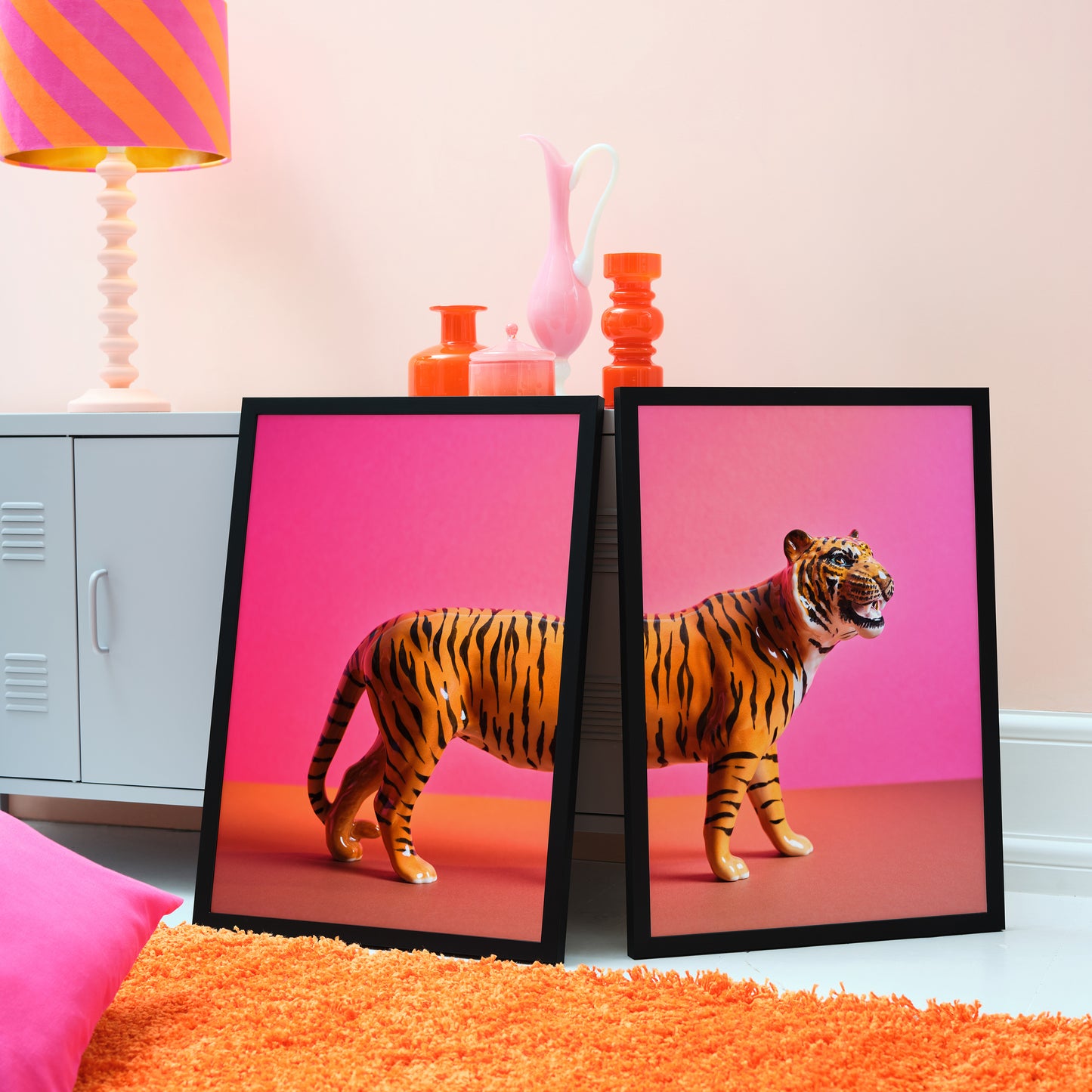 "Tiger split, pink" pair of giclée photo prints