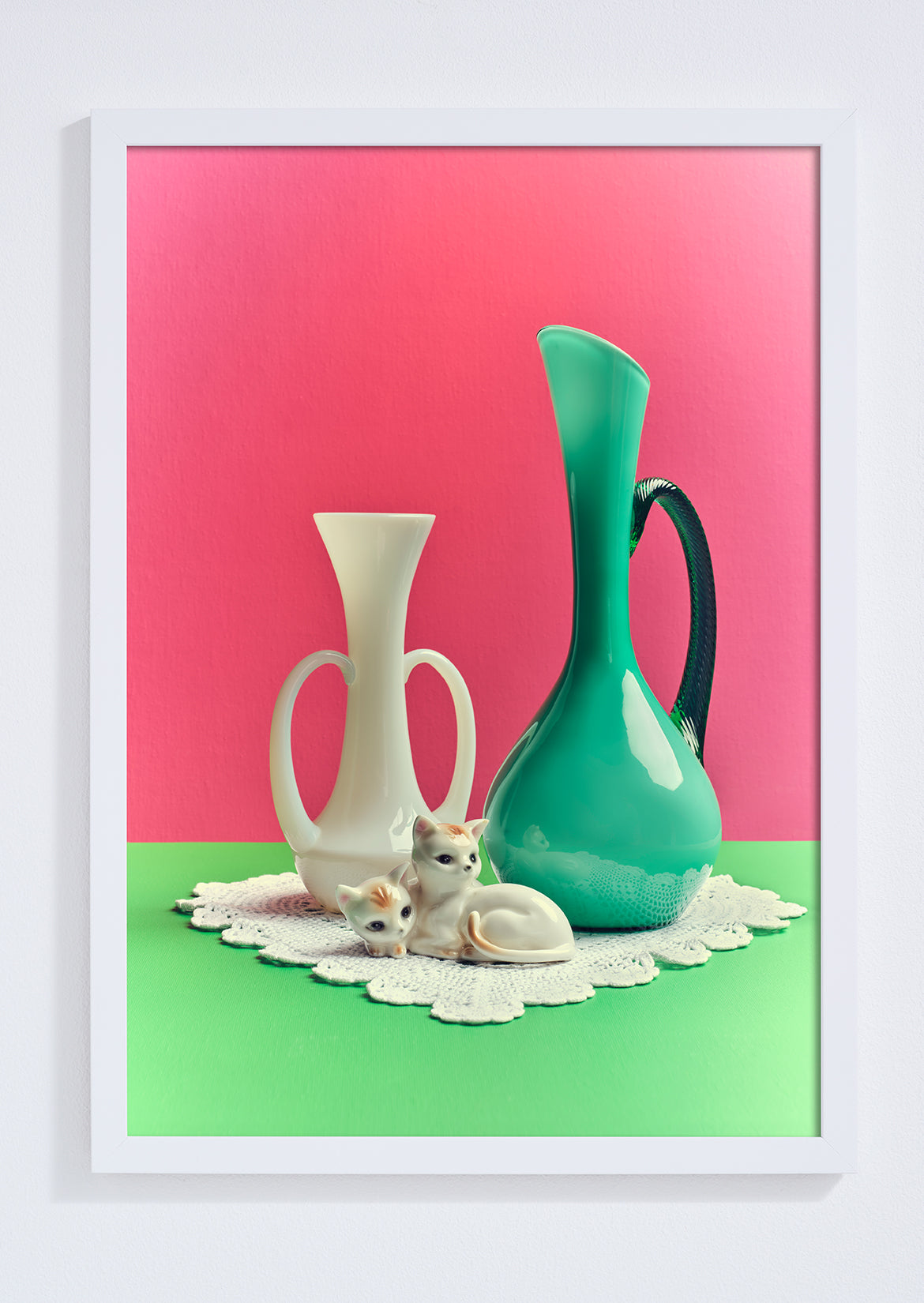 "Nana's house, bright kittens and vase" giclée photo print