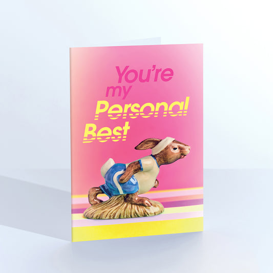 My Personal Best Jogging Rabbit Greetings Card