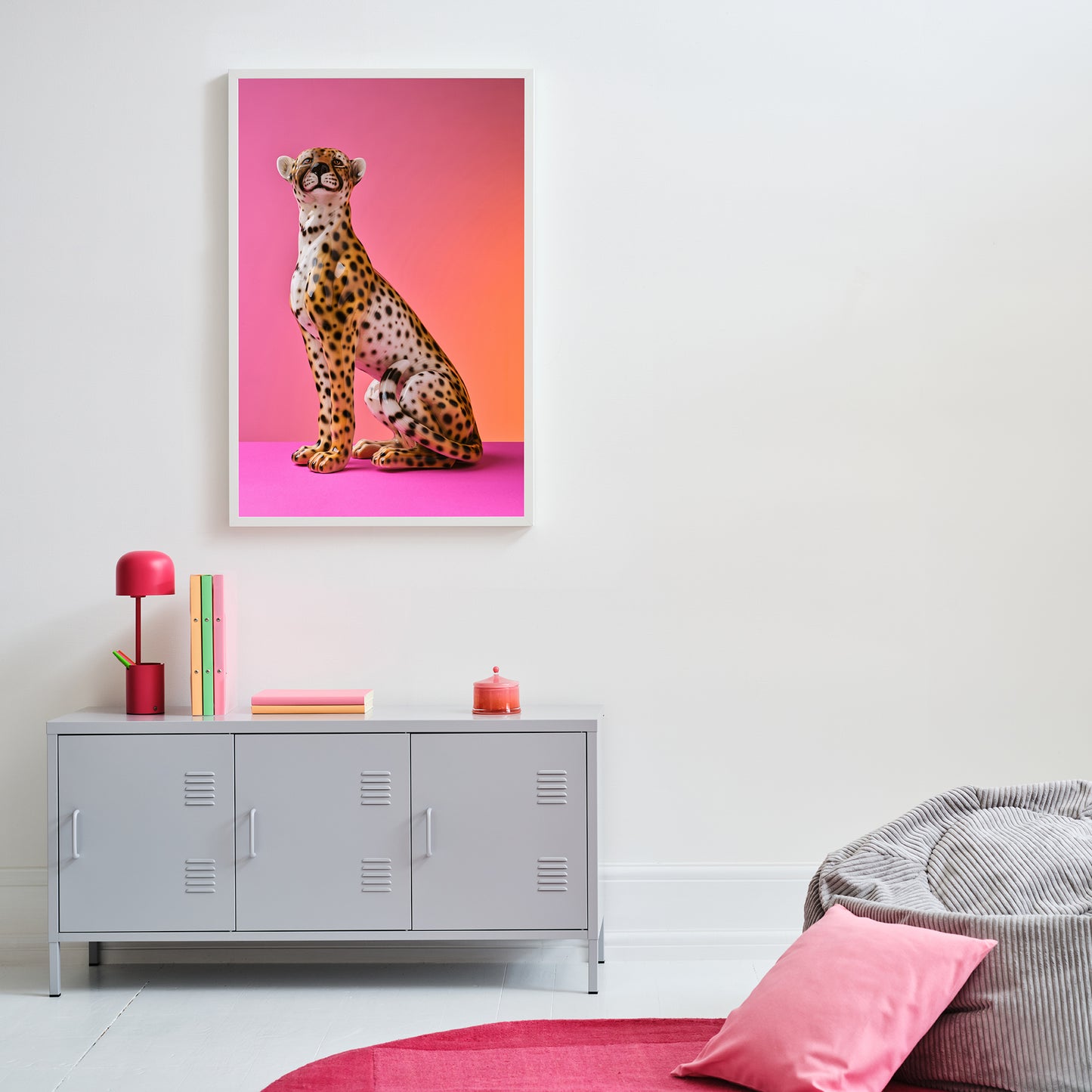 "Seated cheetah pink clash" giclée photo print